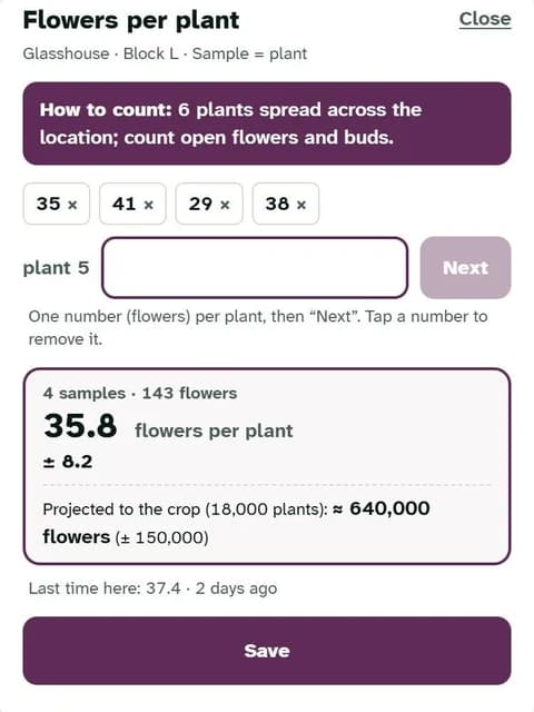 Counting flowers per plant on the phone